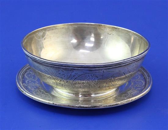 A Victorian silver christening bowl and stand, 9 oz.